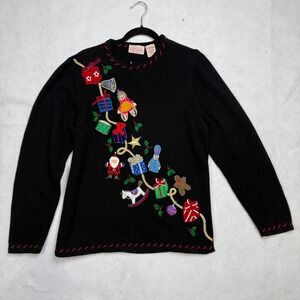 Vintage Basic Editions Holiday Christmas Sweater Women‎ XL Santa Embroidered